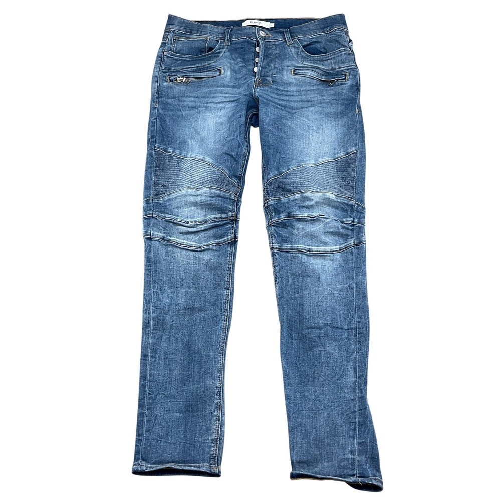 Hudson Jeans Men 36W 32L Blue Button Fly Skinny Biker V.2 Seamed Mid Rise